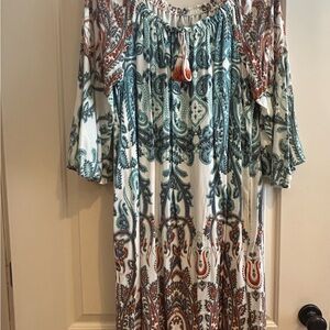 Cato Teal and Rust Paisley Long Sleeve Dress